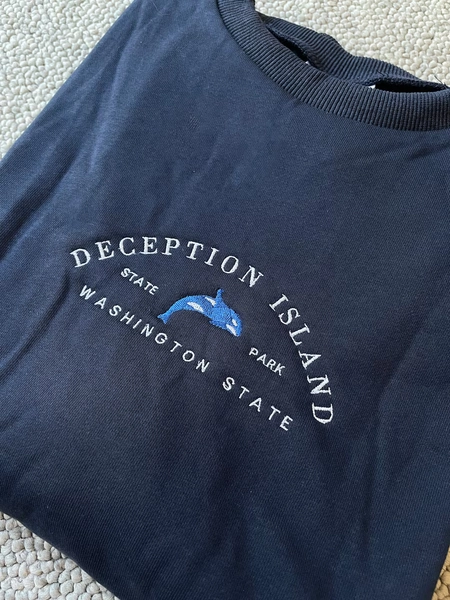 Embroidered Sweatshirt | 100% Cotton Handmade Sweater Jumper Design | Deception Island Washington State Embroidery - Etsy
