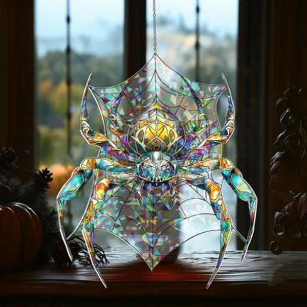Holographic Spider Window Hanging: Broken Glass Acrylic Halloween Decor