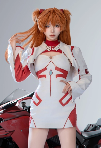 Anime Derivative Casual Outfit White Red Short Dress and Jacket with Mesh Top Set Cosplay Costume