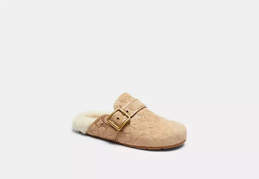 Archival Buckle Clog With Signature Suede And Shearling