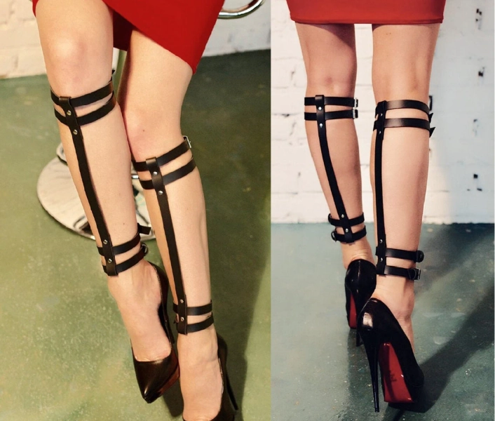 Women's Leather Leg Harness Straps - Thigh Harness - Leather Leg Accessory - Plus Size Options