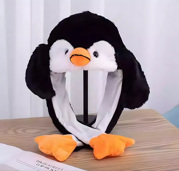 Plush Penguin Hat with Movable Ears Cute Penguin Beanie