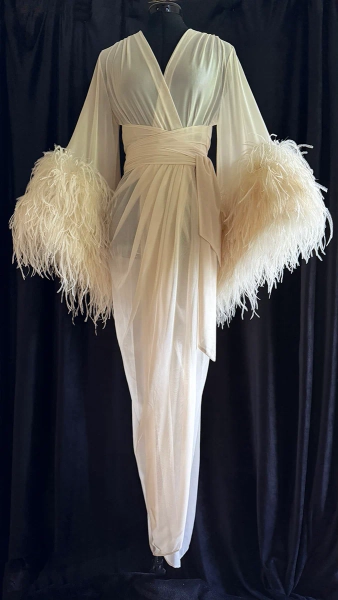 Ivory Sheer "Selene" Ostrich Dressing Gown