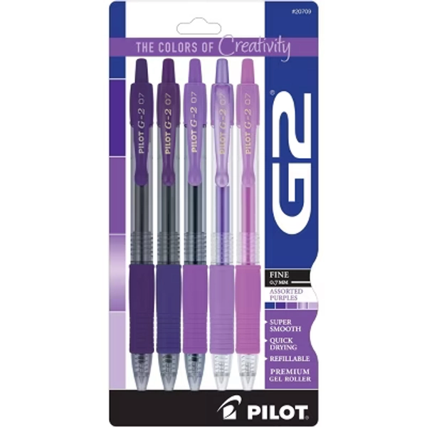 Pilot 5pk G2 Boost Gel Pens Assorted Purple Ink