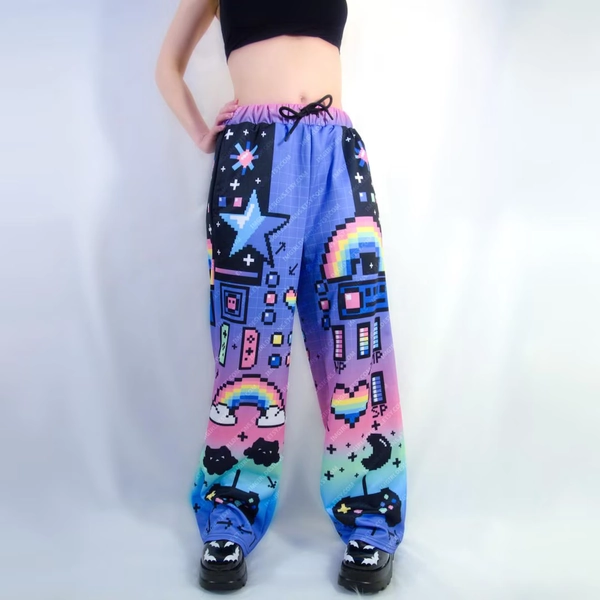 Pixel Art Pants, Retro Arcade Gamer Baggy Trousers - Etsy