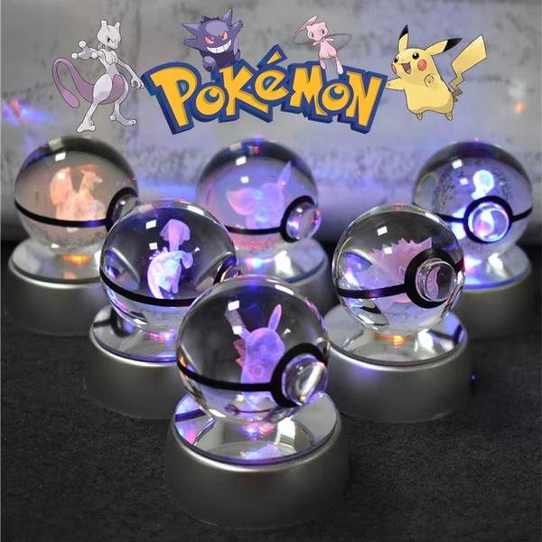 Pokemon Kristallkugel 3D Pikachu Gengar Mewtwo Nachtlicht Lampe Pokeball 3D Glas Pokemon Kristallkugel Statue Kinder Geburtstagsgeschenk - AliExpress 