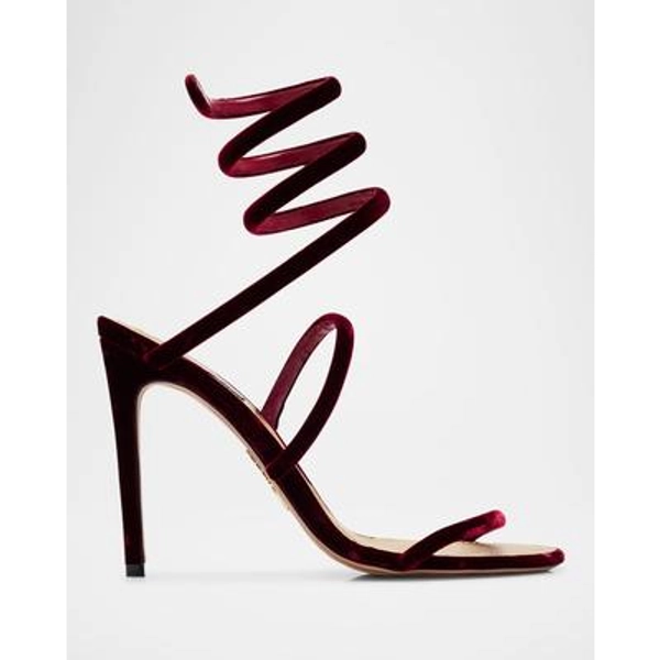 Cle Snake Spiral-Wrap Velvet Sandals