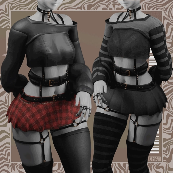 Comfy Goth Outfit (Halloween textures) (Rigged for ZinFit, VRBase EGirl, GodMagician, Saki) by zelf on Jinxxy