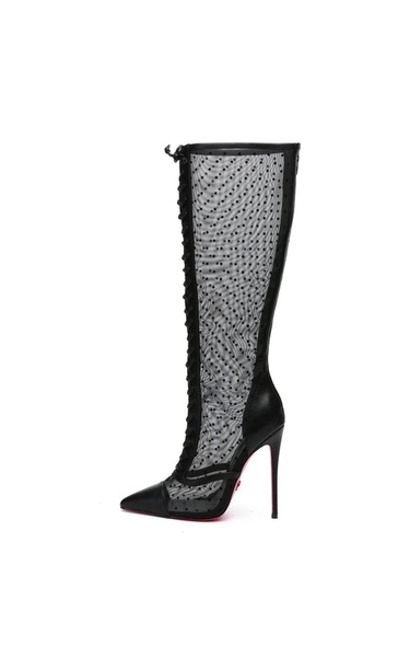 Giaro Giaro PIKANTE BLACK MESH MESH LACE KNEE BOOTS