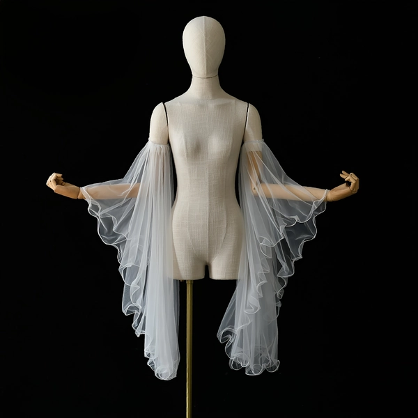 TEMU A Pair Of Elegant White Victorian Long Tulle Gloves, Cute Bridal Sleeves Wedding Dress Additions Arm Covers For Wedding Costume Women Evening