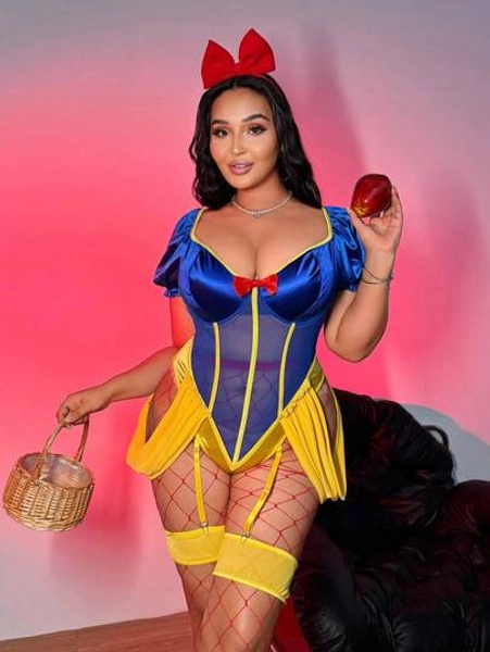 Fantasy Costume 4pcs Halloween Princess Costume Colorblock Lingerie Set