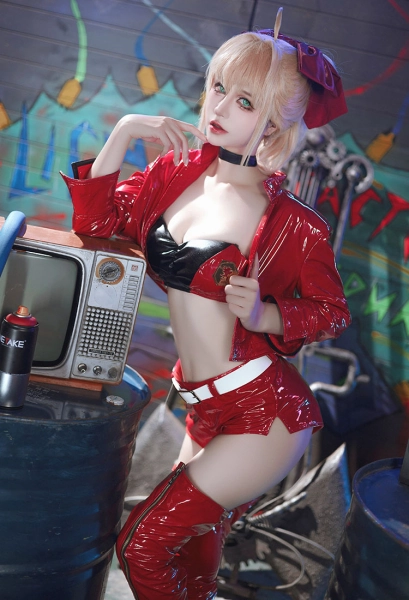 FGO Nero Red Outfit Set Cosplay Costume Bustier and Shorts with Jacket and Socks
