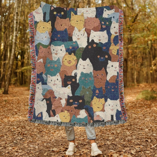 Cat Lover Woven Blanket Cat Tapestry Cat Themed Gift Cozy Woven Throw for Cat Mom or Dad Cat Owner Gift Cat Woven Blanket Gift for Cat Mom