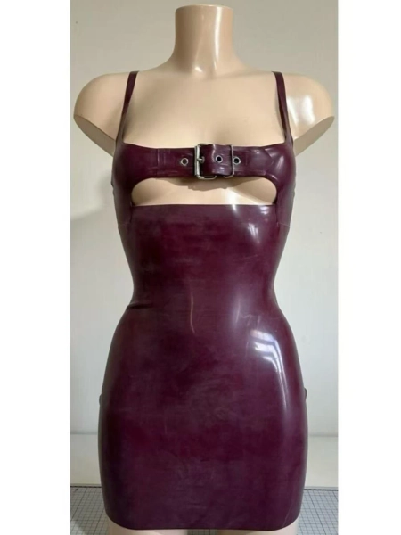 Latex Rubber Buckle Bust Mini Dress