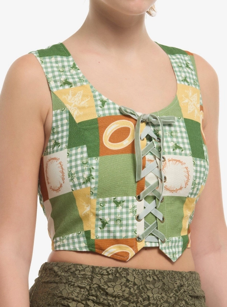 The Lord Of The Rings Patchwork Lace-Up Girls Crop Vest