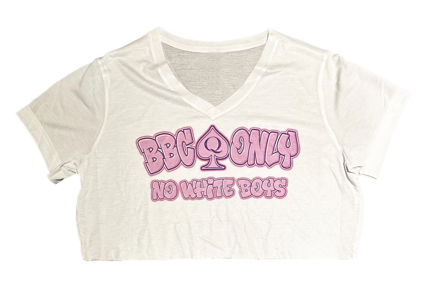 BBC Only QoS V-Neck Shirt with White Boys Only - Shirt Only, get matching yoga shorts, yoga pants and thong panty for perfect set!