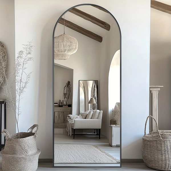 Full Length Mirror, Arched Floor Mirror Freestanding, 58×19 In Floor Standing Mirror Full Body Mirror With Stand For Bedroom, Hanging Mounted Mirror For Living Room Cloakroom