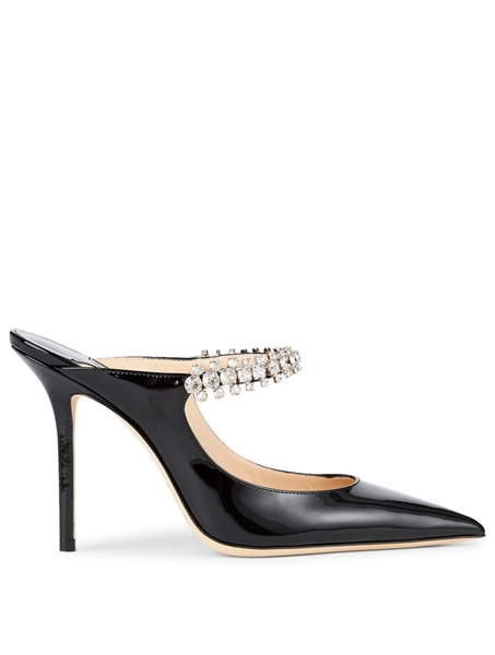 Jimmy Choo Bing 100 Patent Leather Mules With Crystal Strap