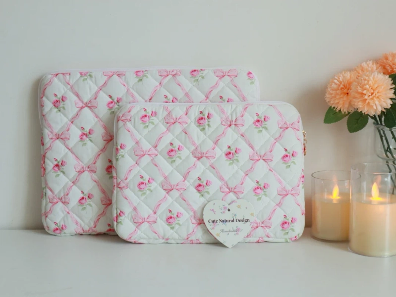 Pink Bow Floral iPad Sleeve, Quilted Laptop Sleeve, MacBook Pouch, Organizer Bag, iPad Cover Case, Personalized Laptop Sleeve,christmas Gift - Etsy