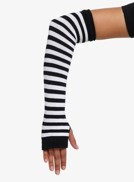 Black & White Stripe Long Arm Warmers