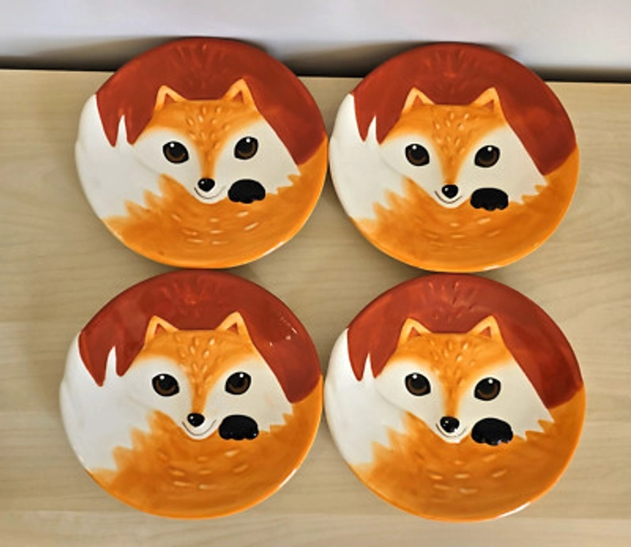 SET OF 4 Earthenware Cute RED FOX Serving Dessert / Salad Plates - 8", Unused! | eBay