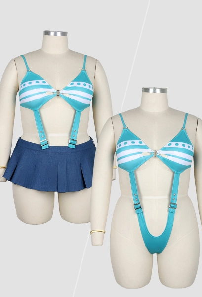 OP Plus Size Nami Derivative Sexy Lingerie Costume Set Halloween Cutout Bodysuit with Mini Skirt and Belt