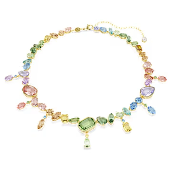 Gema necklace, Mixed cuts, Dangling crystals, Multicoloured, 18K gold finish