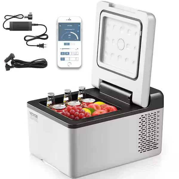 VEVOR 0.32 cu. ft. Outdoor Refrigerator Portable Mini Freezer -4°~68° Car Compressor Fridge Cooler with APP Control in Gray FTBZJPE9L110V2L4JV1