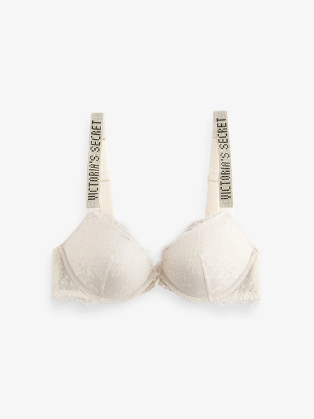 White Add 2 Cups Push Up Bombshell Lace Shine Strap Bra