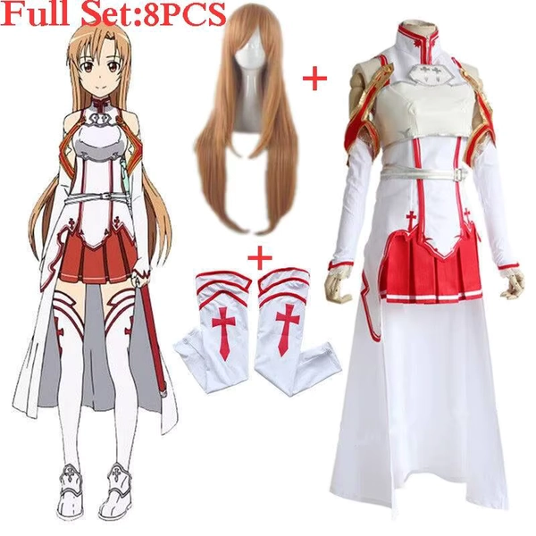 Sword Art Online Asuna Anime Yuuki Dress Cosplay Costumes Uniform For Halloween SAO Asuna Battle Suit Outfits Full Set With Wig - AliExpress 200000532