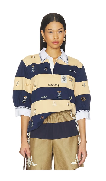 Juliet Embroided Short Sleeve Rugby Top