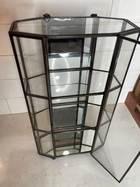 VTG 13" Glass+Mirror 3-Tier CURIO/Miniature DISPLAY CABINET Brass Footed Octagon | eBay