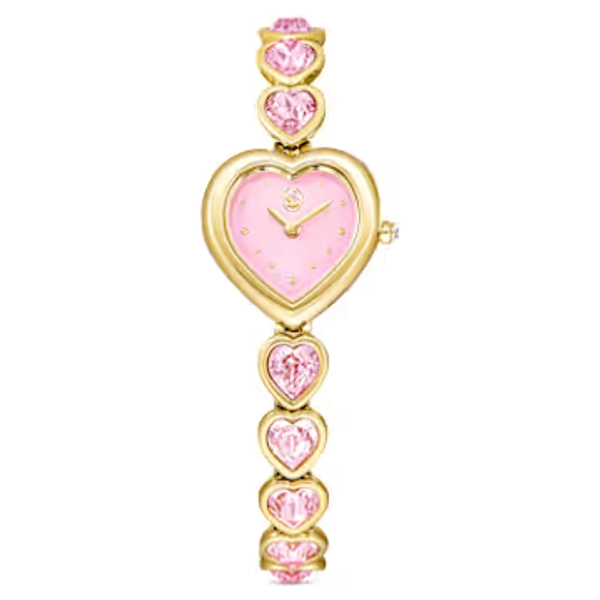 Idyllia Swarovski Crystal Heart Watch, Crystal Bracelet, Pink, Gold-tone finish