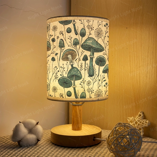 1pc Modern USB-Powered Linen Table Lamp with Mushroom LED Lights โ Bedside or Desktop Decor for Living Room, Office & Bedroom, Perfect Gift for Family & Friends, Floral Theme Desk Lamp for Christmas Home Decoration/Room Lights/Bedroom Decor BYD146