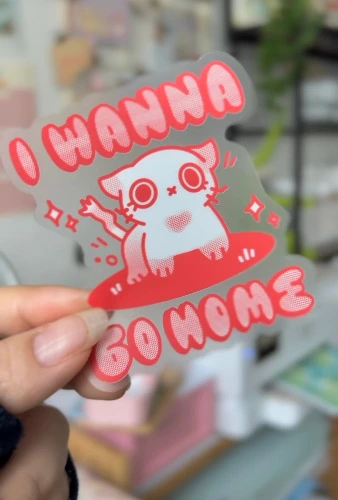 Clear Transparent Vinyl Sticker I wanna go home kitten cat Kawaii cute matte 