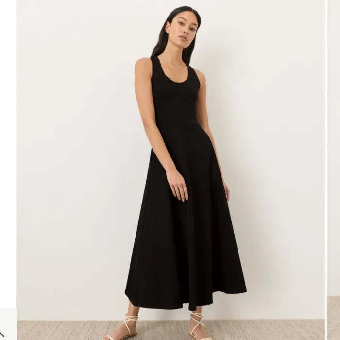 PACT Women's Black Fit & Flare Open Back Maxi Dress XS