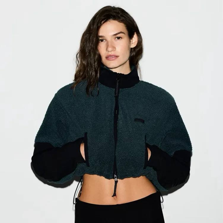 TEDDY FUNNEL NECK CROPPED JACKET | DARK TEAL | XXS