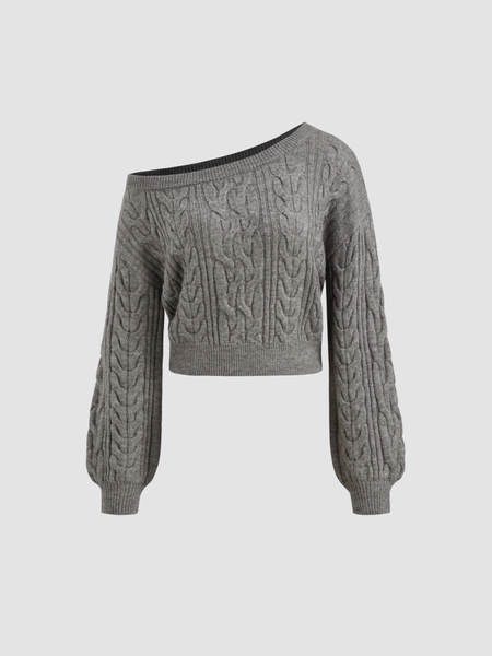 Cable Knit Asymmetrical Neck Oversized Long Sleeve Top