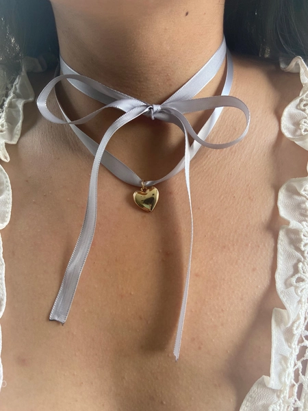 Cherie Ribbon Necklace | Coquette Collection | Silver Heart Charm LDR Ribbon Bow Pendant - Secondary color: Pink