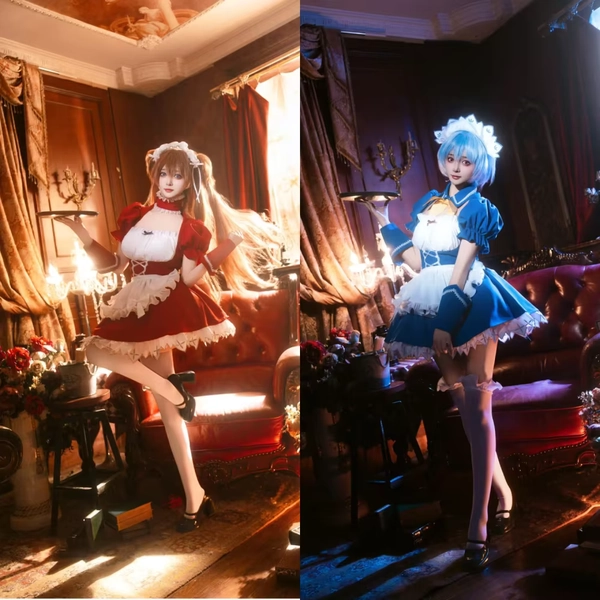 EVAA Asuka Langley Cosplay Costume Red Maid Dress