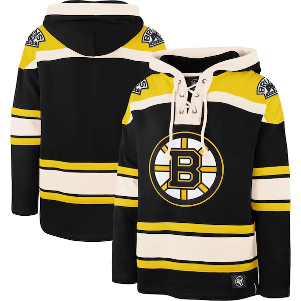 Boston Bruins '47 Superior Lacer Lace-up Hoodie - Black