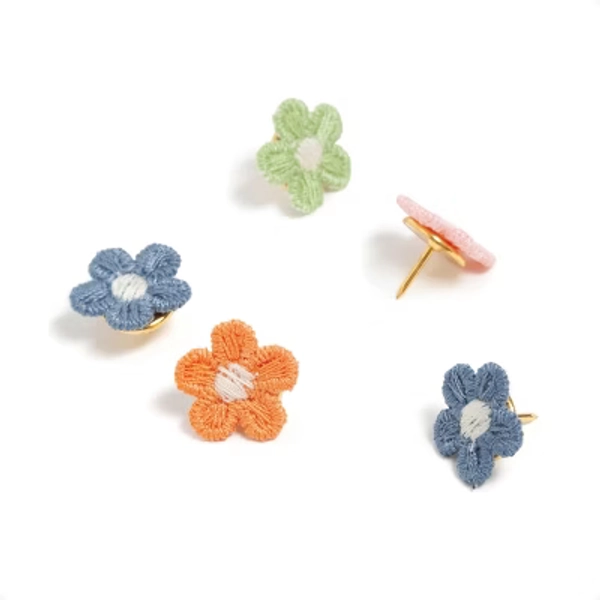 U Brands 16ct Small Embroidered Floral Push Pins Artist Touch