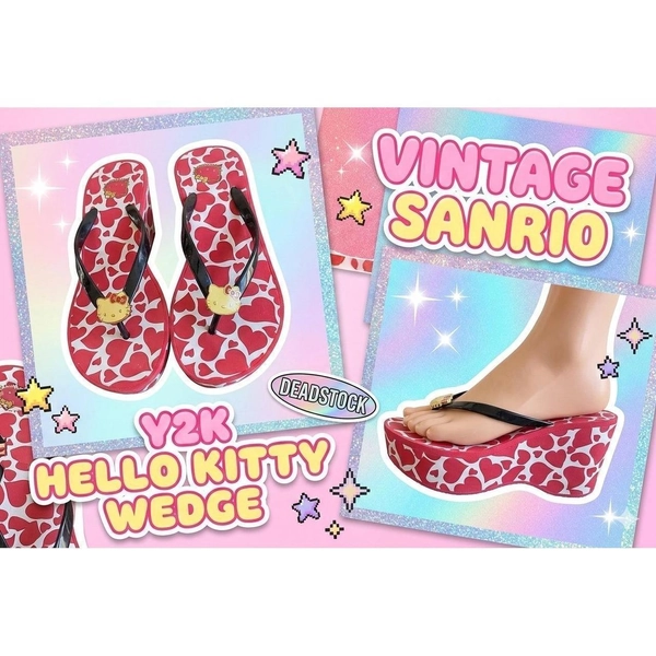 Vtg Y2K Hello Kitty Sanrio Heart Print Wedge Flip...
