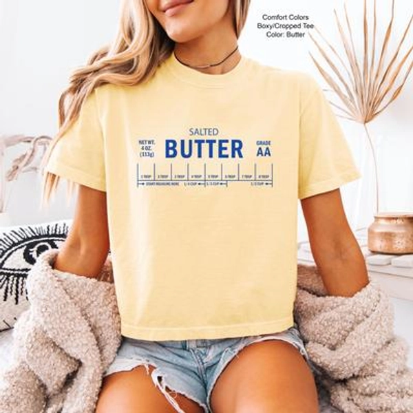 Comfort Colors Boxy Tee Salted Butter Shirt Crop Top Women's Boxy T-Shirt Gift for Baker Crop Fit Shirts Soft Cotton Womens Funny Foodie tee