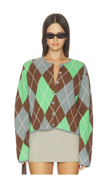 ALIGNE Aggie Merino Argyle Cardigan in Multi. - size XL