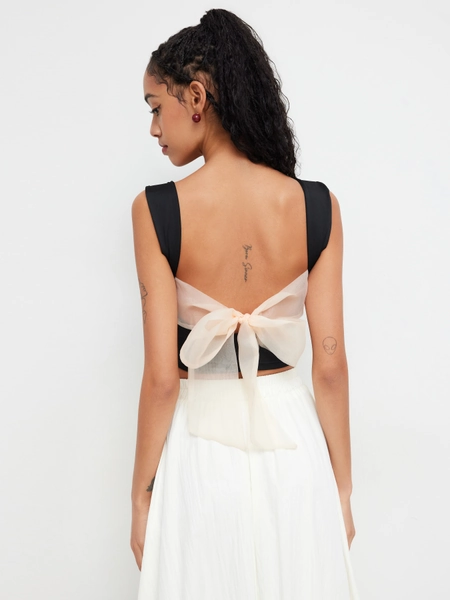 Square Neck Bowknot Ruched Crop Tank Top