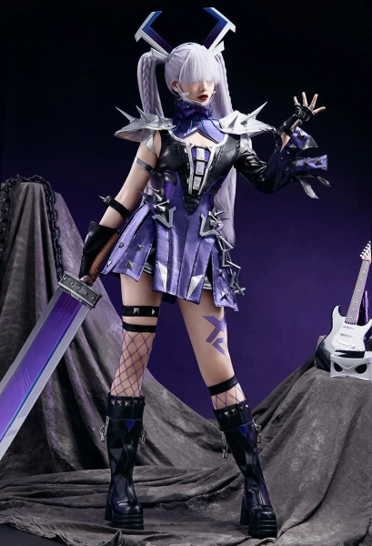 Rival Girl Super Heroine Sword Girl PUNK CHILD Skin Cosplay Costume Dress with Mask and Headdress