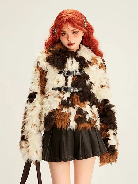 Faux Fur Coat with Buckle Straps