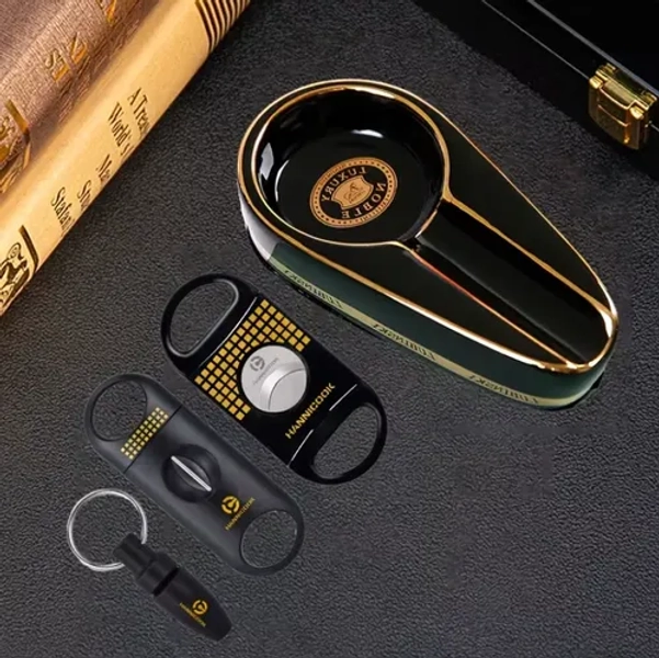 Kit Cinzeiro Para Charutos Com Cortadores Premium Elegante