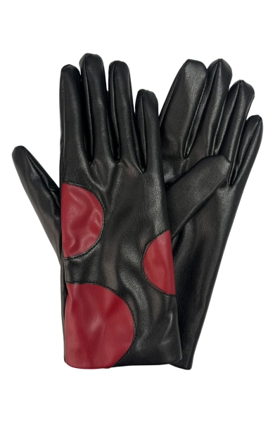 Faux Leather Polka Dot Gloves